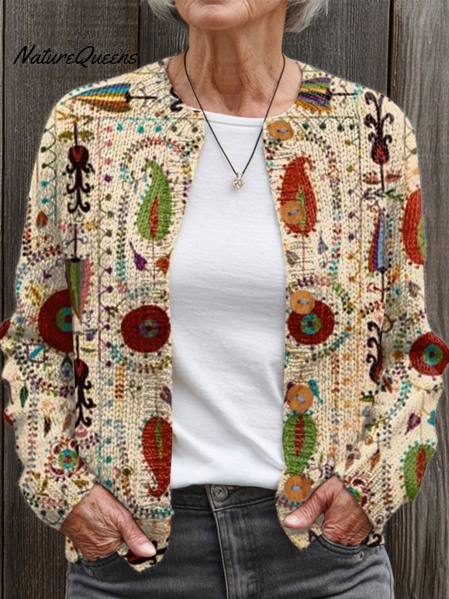 Vintage Flower Art Print Buttoned Cardigan Sweater