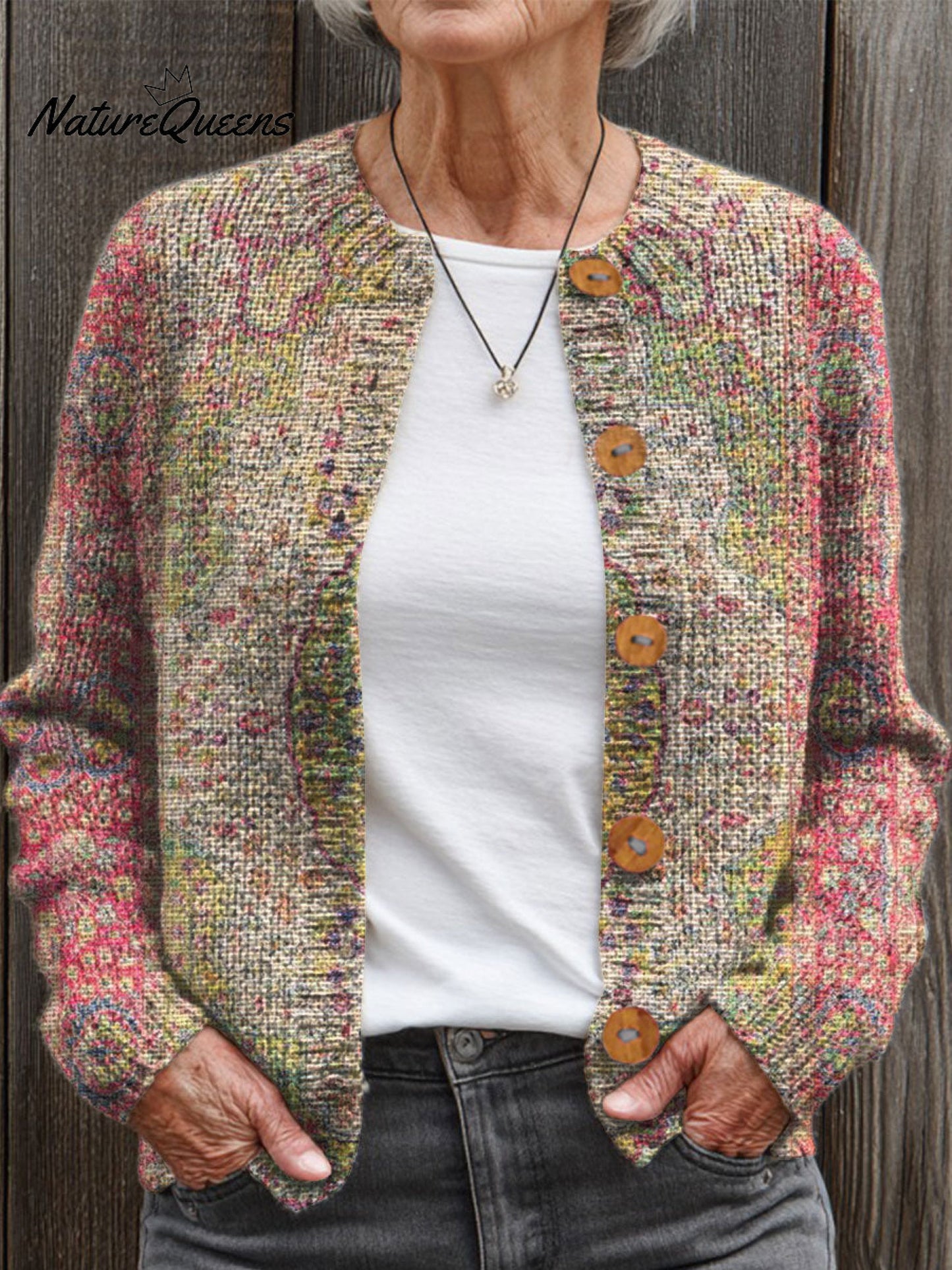 Vintage Flower Art Print Buttoned Cardigan Sweater