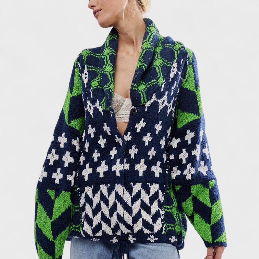 Portia - Vintage Button-Down Collar Long Sleeve Cardigan