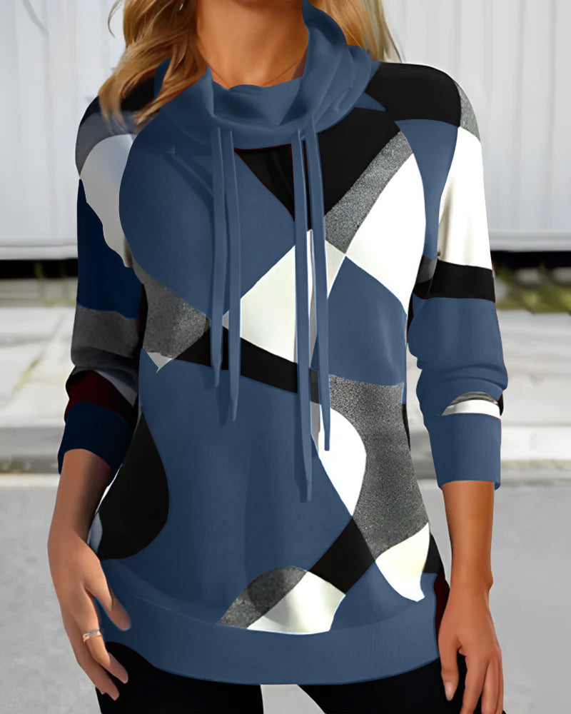 Kiana | Stylish sweater with geometric print and shawl collar