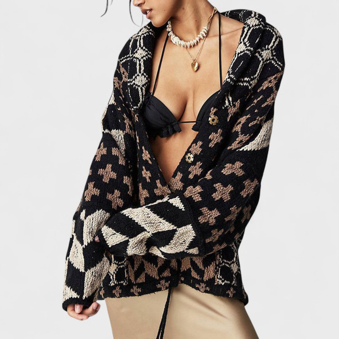 Portia - Vintage Button-Down Collar Long Sleeve Cardigan