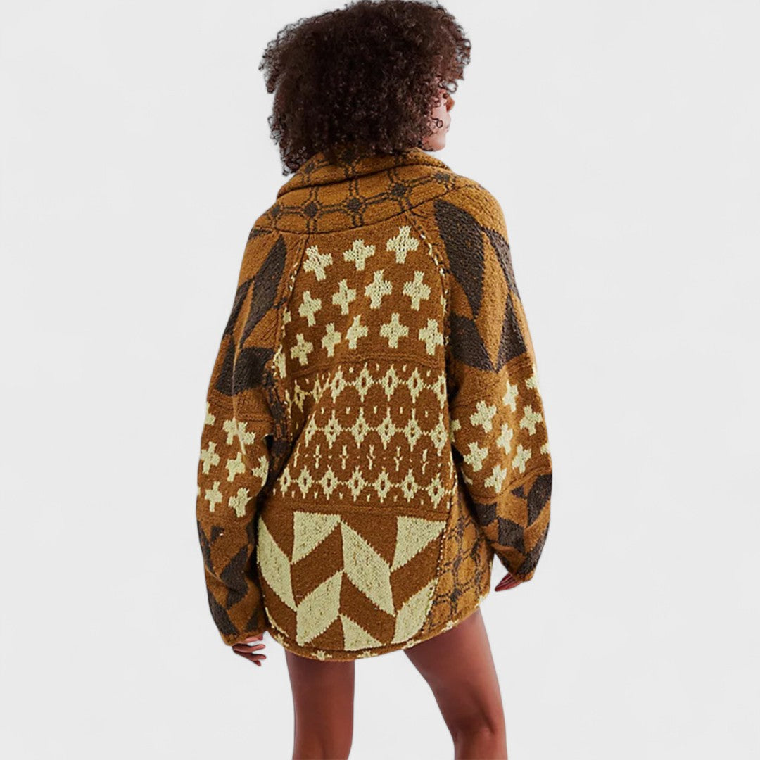 Portia - Vintage Button-Down Collar Long Sleeve Cardigan