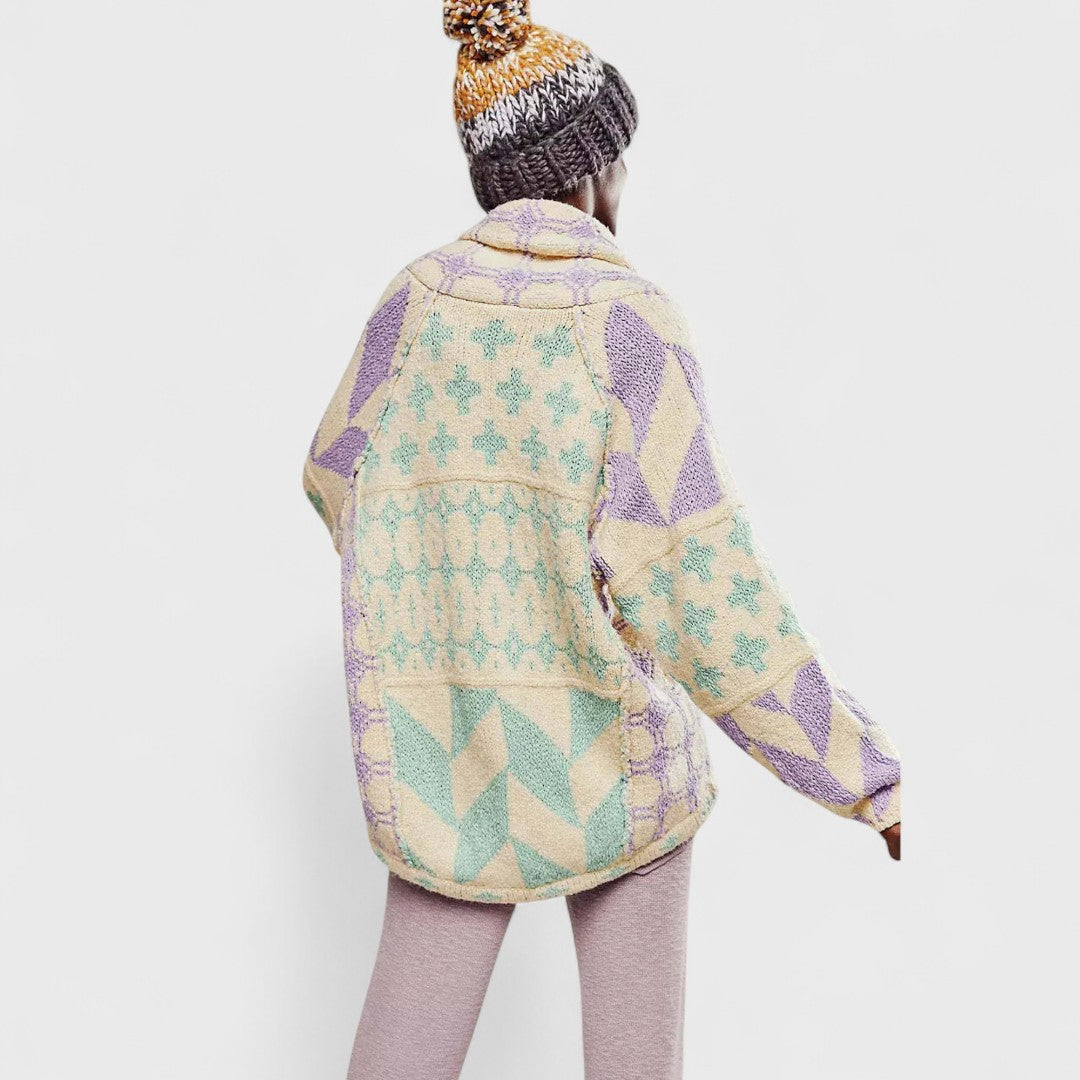 Portia - Vintage Button-Down Collar Long Sleeve Cardigan