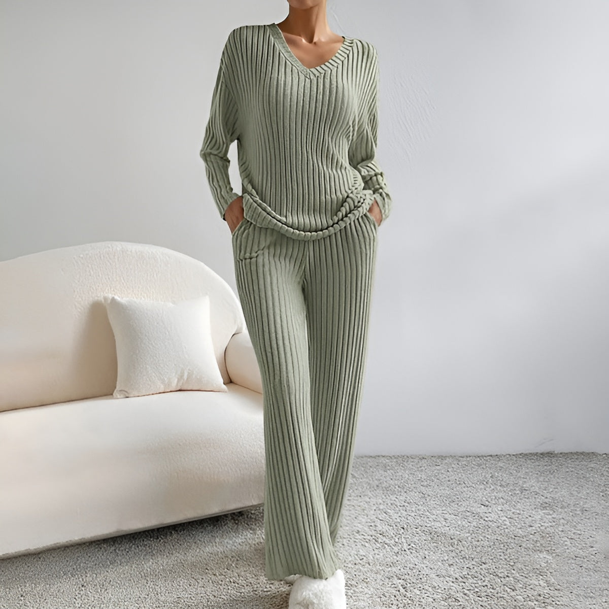 Isla | Striped V-neck Sweater Set
