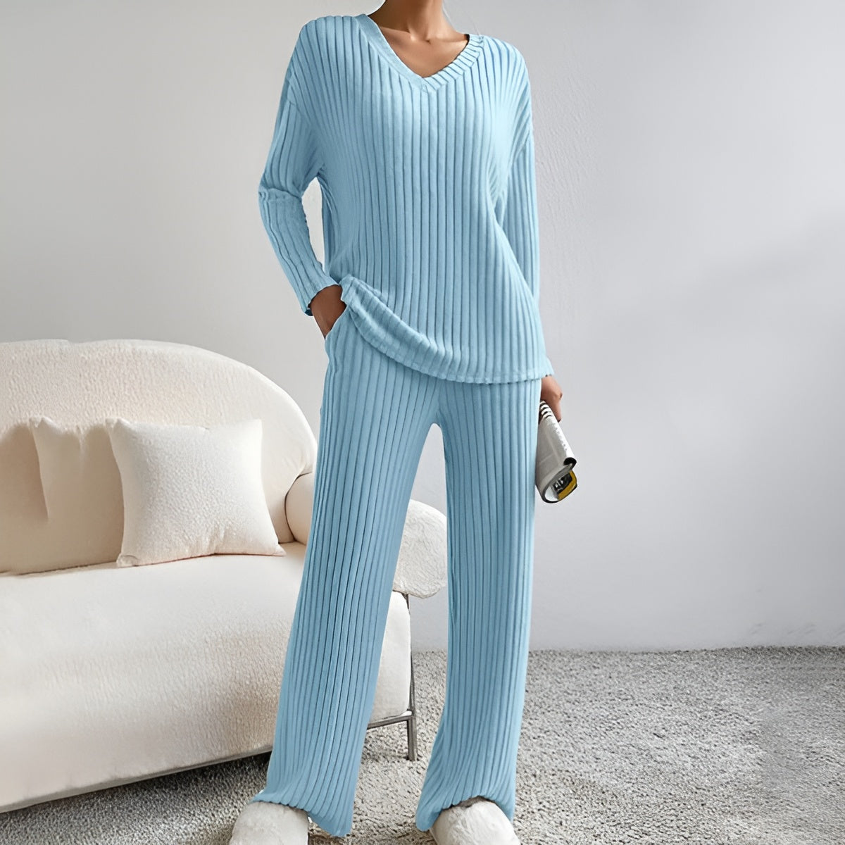 Isla | Striped V-neck Sweater Set