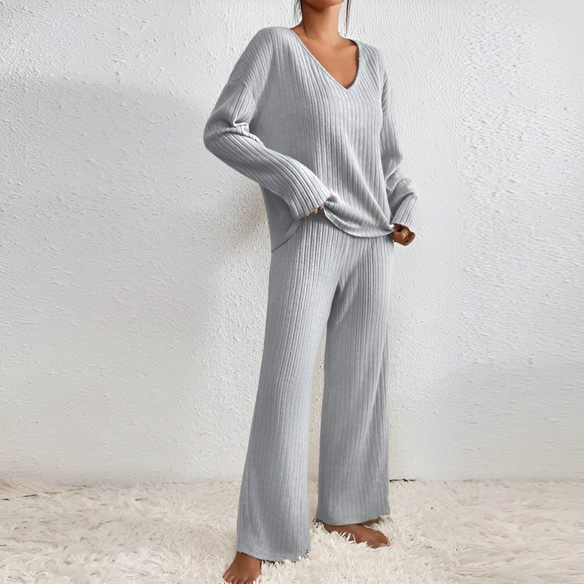 Isla | Striped V-neck Sweater Set