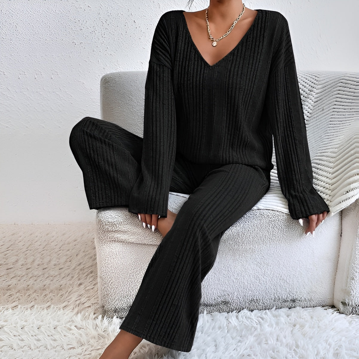 Isla | Striped V-neck Sweater Set
