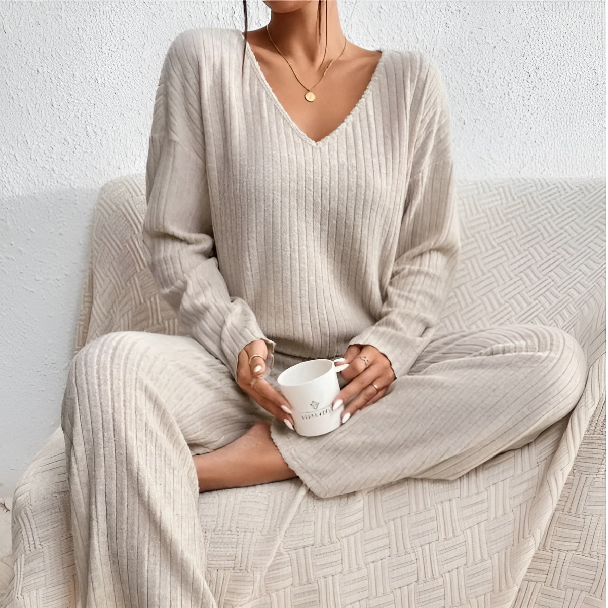 Isla | Striped V-neck Sweater Set