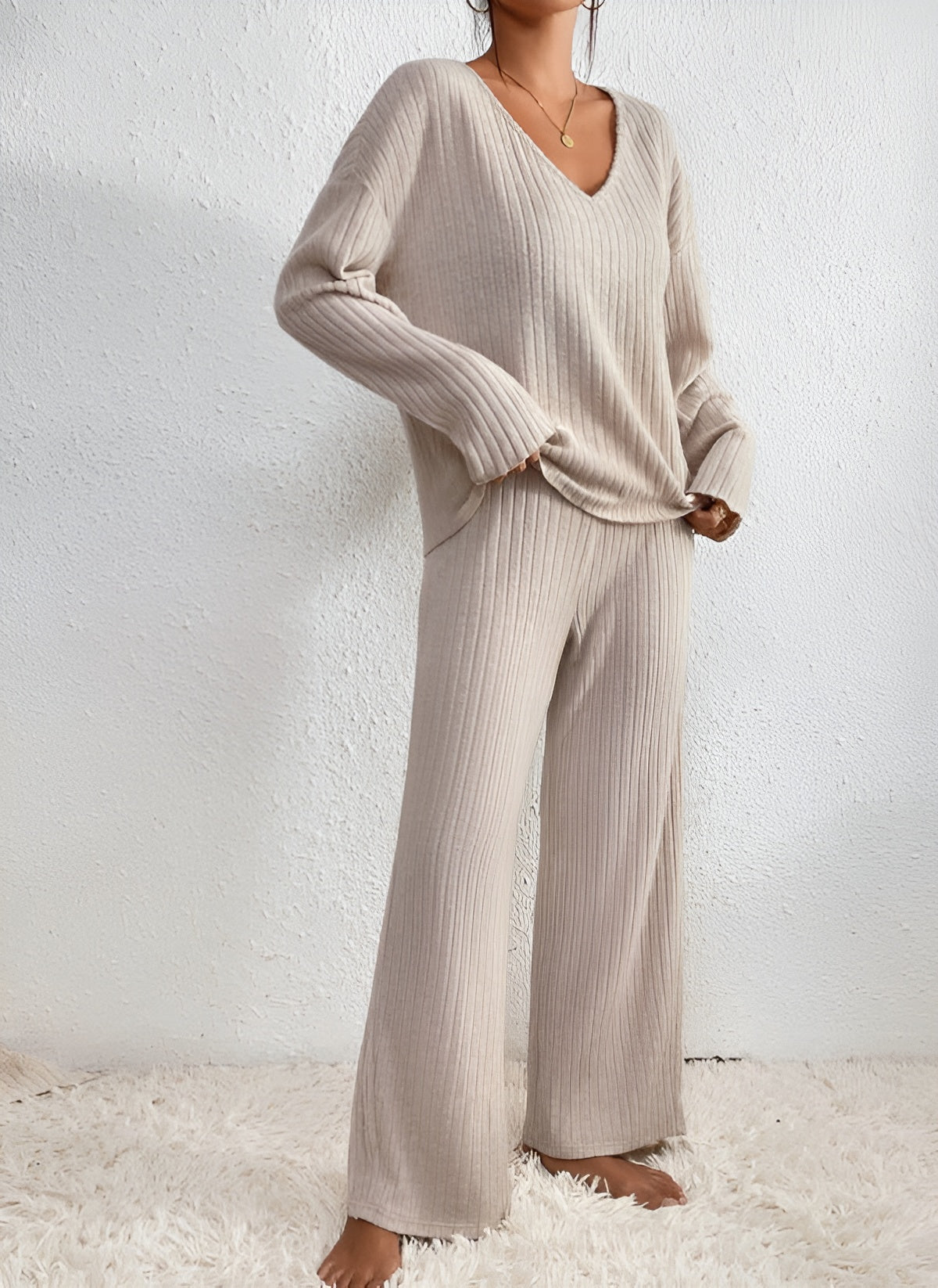Isla | Striped V-neck Sweater Set
