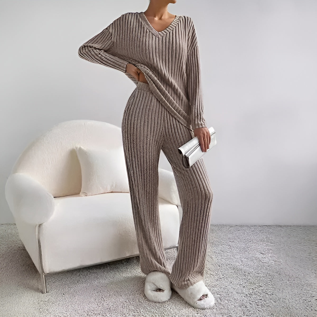 Isla | Striped V-neck Sweater Set