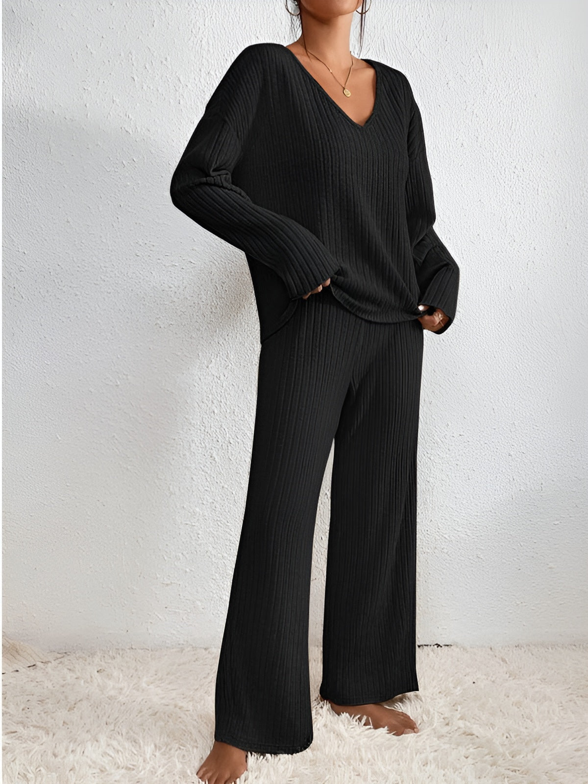 Isla | Striped V-neck Sweater Set