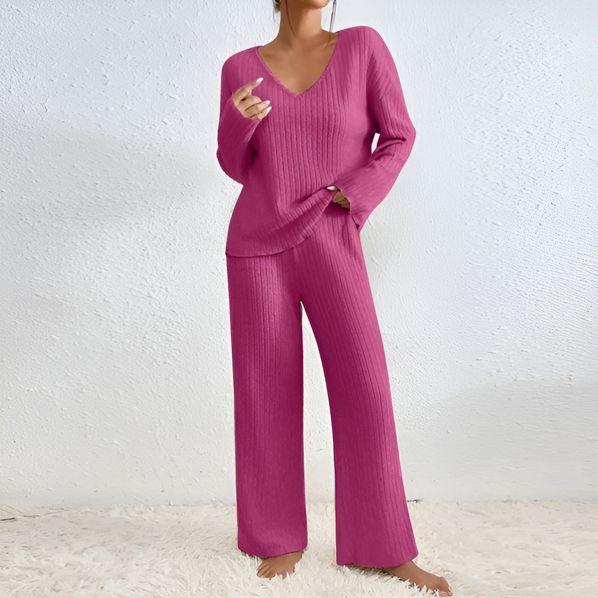 Isla | Striped V-neck Sweater Set