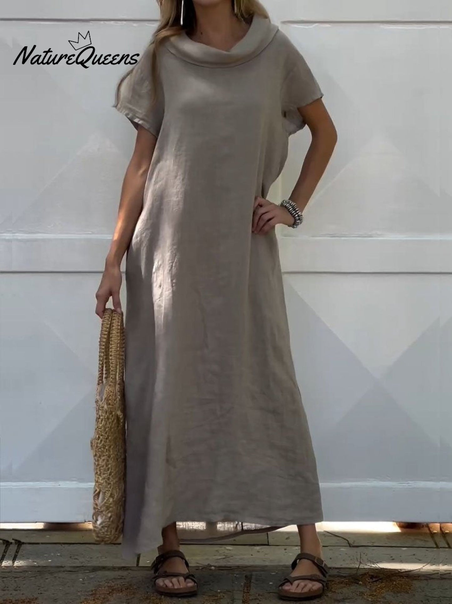 Women's Turndown Collar Linen Pocket Dress