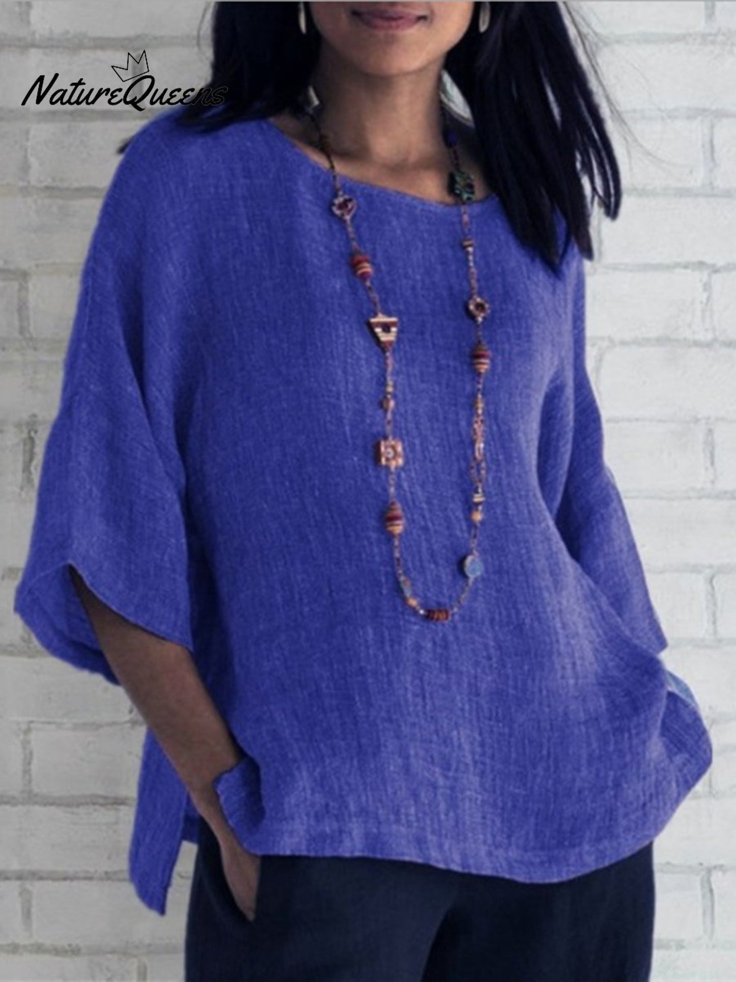 Crewneck Cotton and Linen Shirt Top