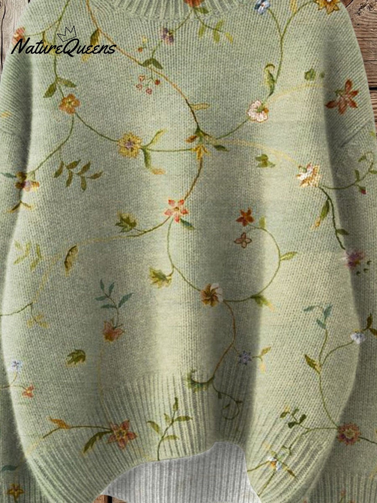 Vintage Lovely Floral Art Print Knit Turtleneck Pullover Sweater
