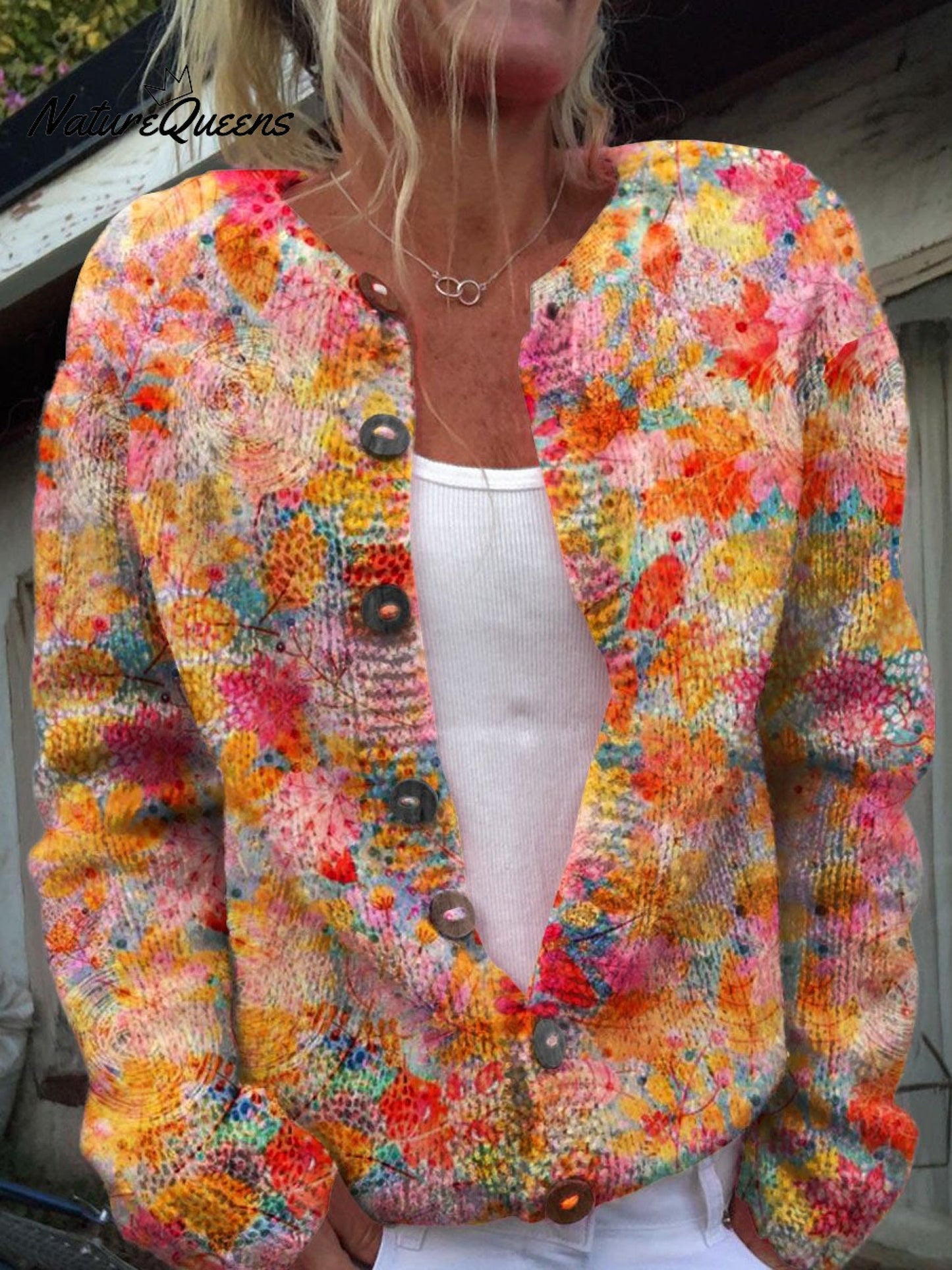 Floral Print Buttoned Casual Cardigan Sweater