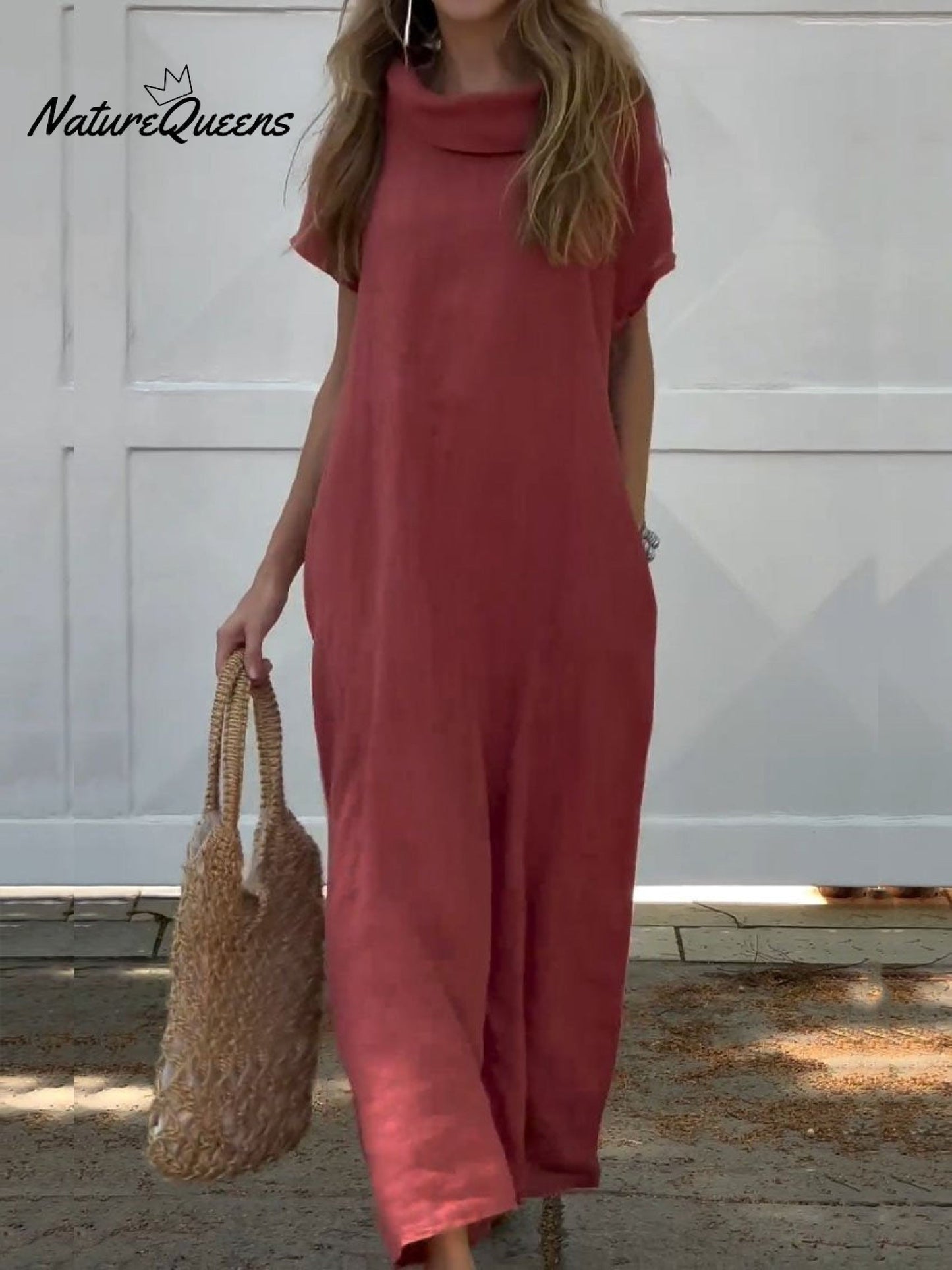 Women's Turndown Collar Linen Pocket Dress