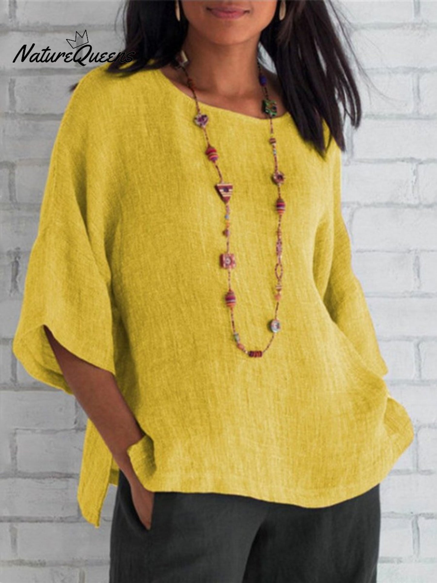 Crewneck Cotton and Linen Shirt Top