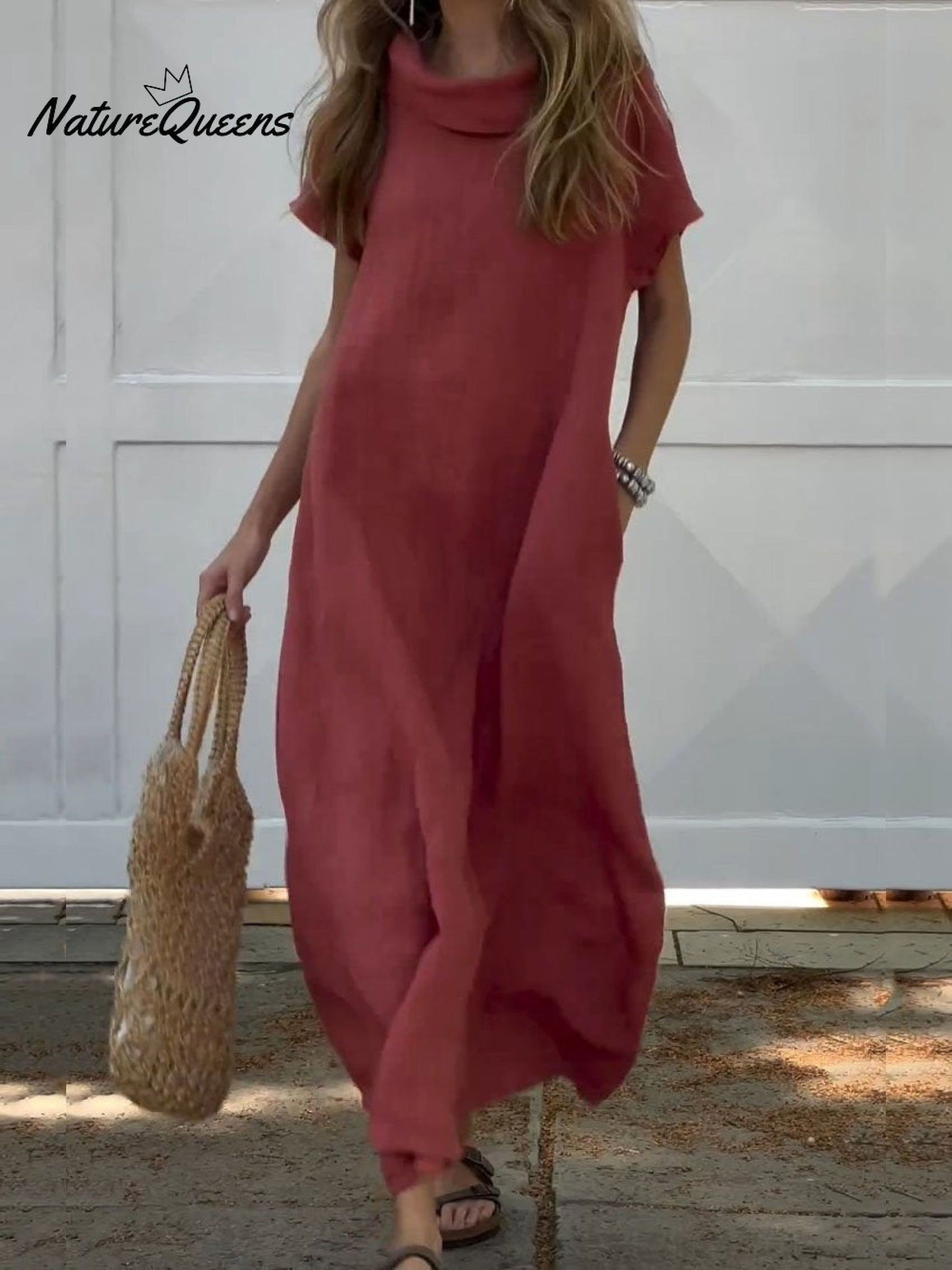 Women's Turndown Collar Linen Pocket Dress