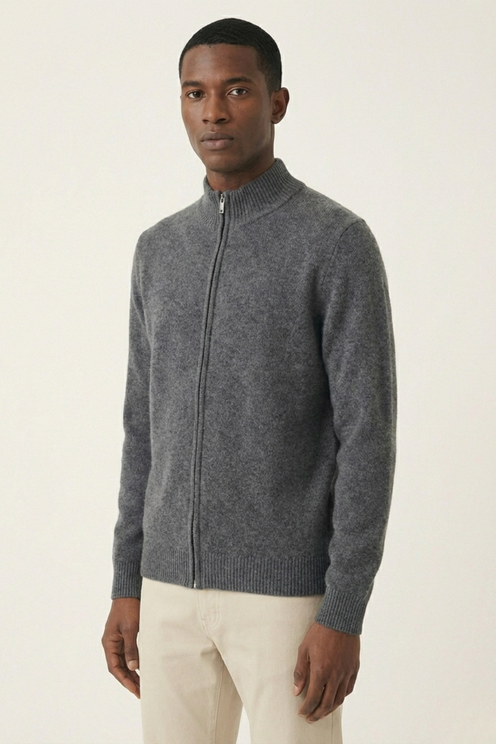 Merino Wol Zip-up Donkergrijs