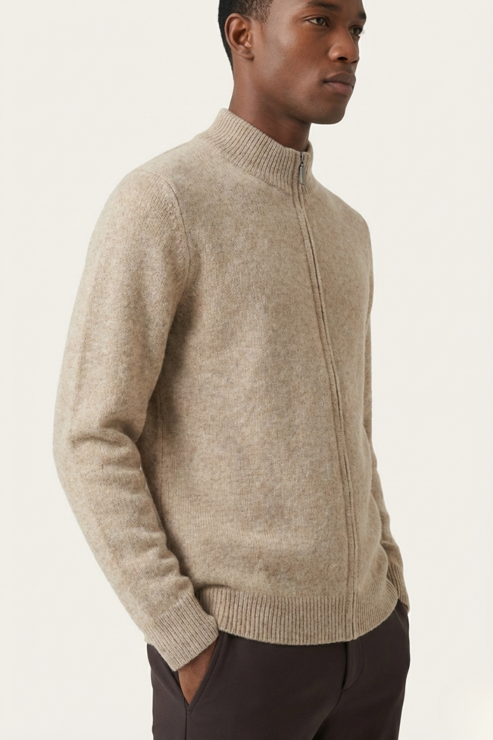 Merino Wol Zip-up Beige