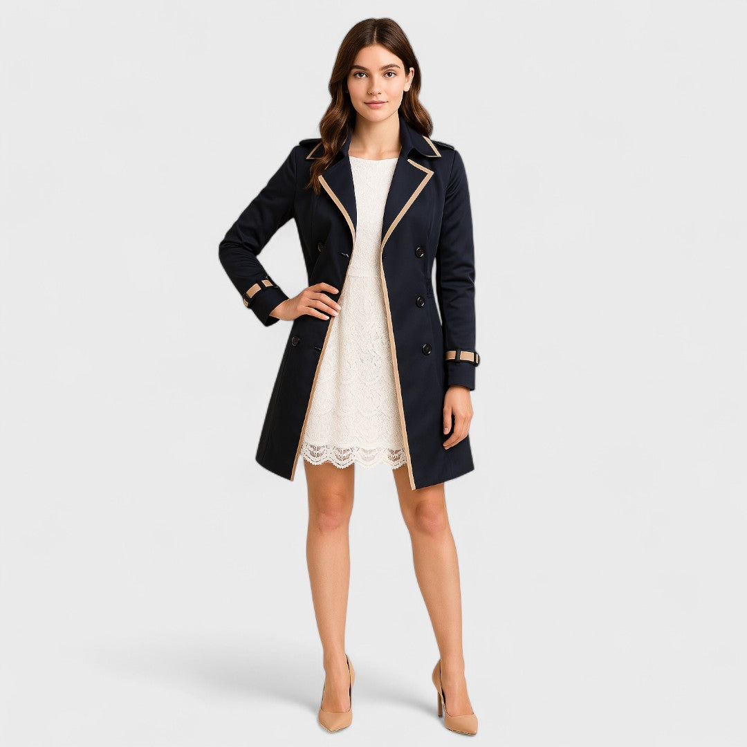 Maya - Double-breasted trench coat with contrasting trim