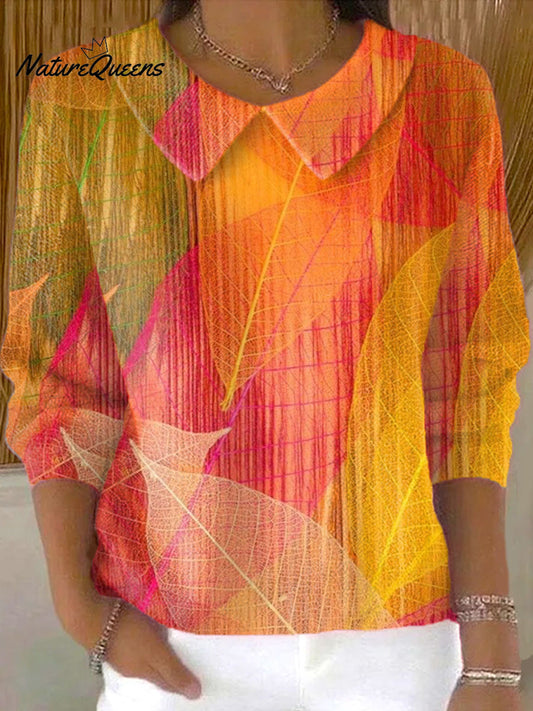 Women's Vintage  Leaves Art Print Casual Peter Pan Collar 3/4 Sleeve Sweater