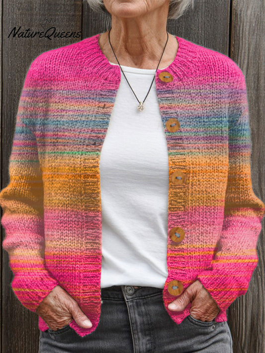 Vintage Gradient Art Print Buttoned Cardigan Sweater