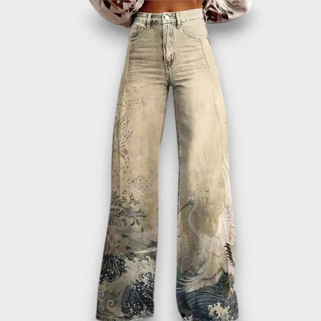 Aiyoko – Wide Leg Jeans with Japanese-Inspired Print