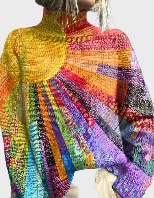 High neck sweater with a vibrant pattern