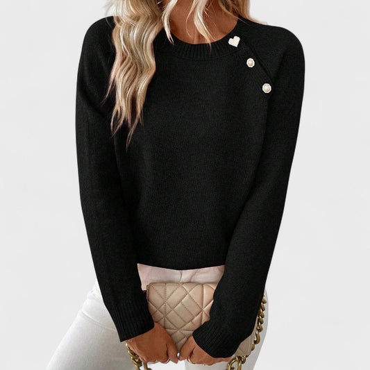 Roxanne - Women's Elegant Asymmetrical One-Shoulder Sweater with Buttons