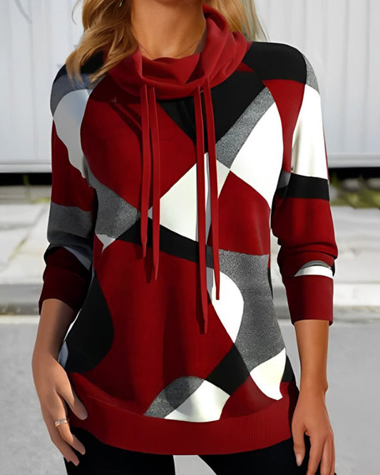 Kiana | Stylish sweater with geometric print and shawl collar