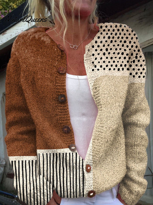 Minimalist  Abstract Polka Dots Print Buttoned Cardigan Sweater