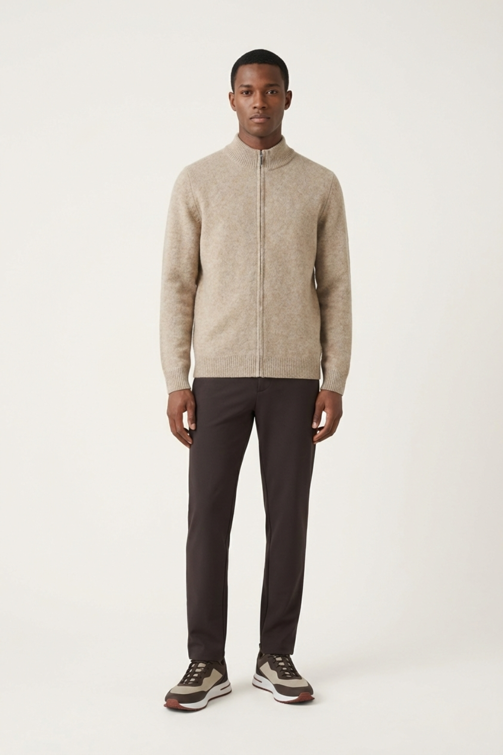 Merino Wol Zip-up Beige