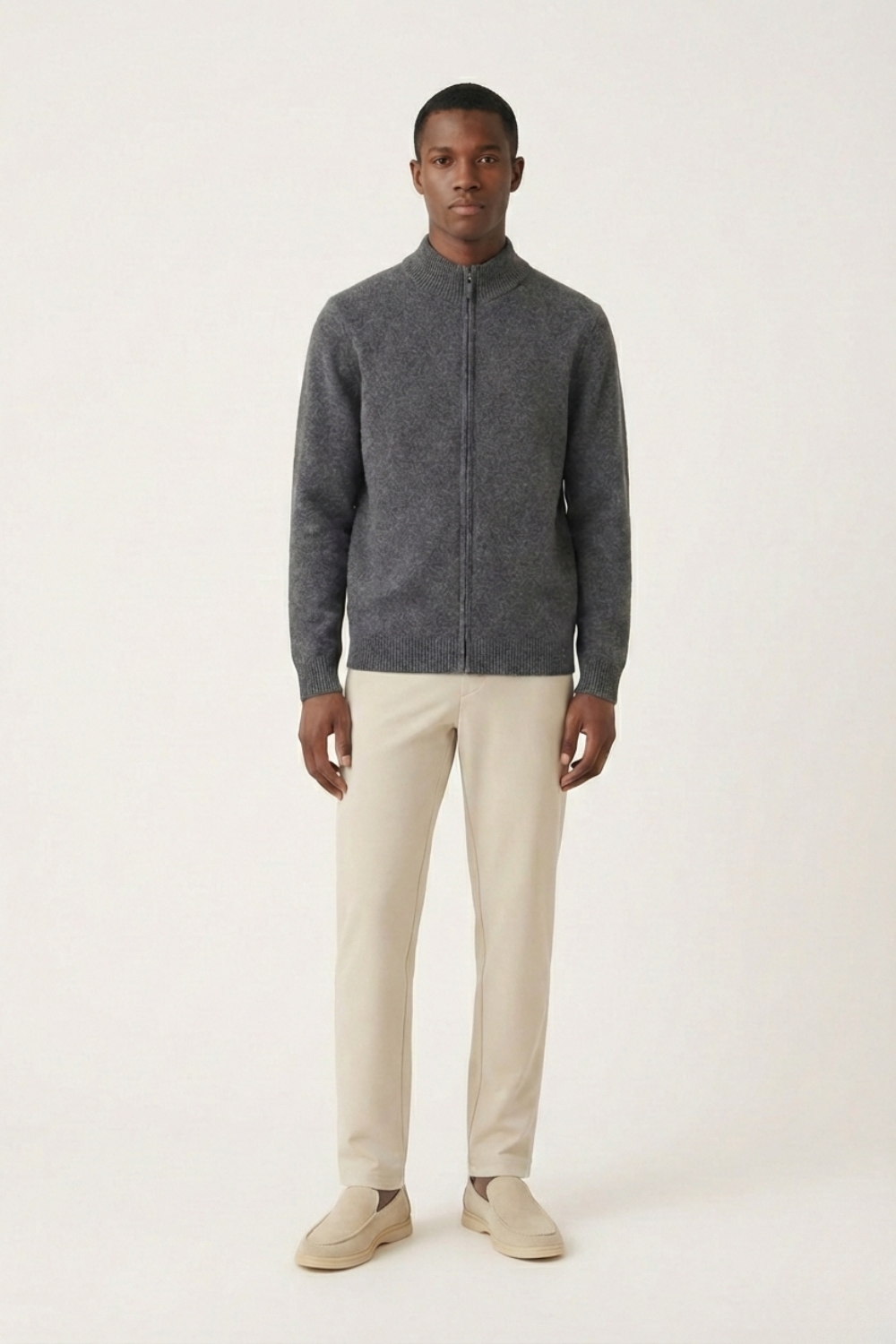 Merino Wol Zip-up Donkergrijs