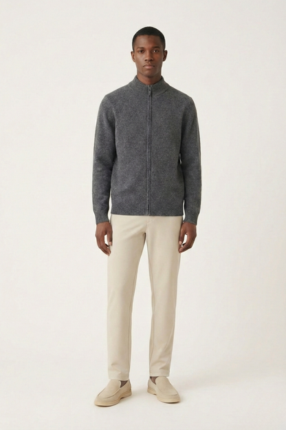 Merino Wol Zip-up Donkergrijs