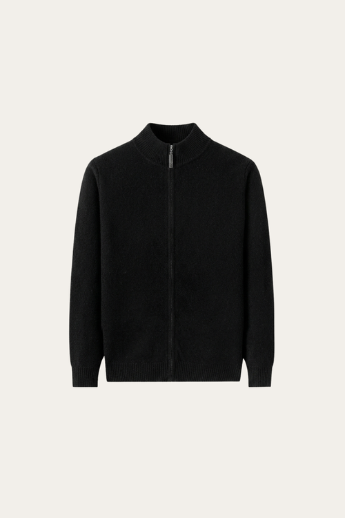 Merino Wol Zip-up Zwart