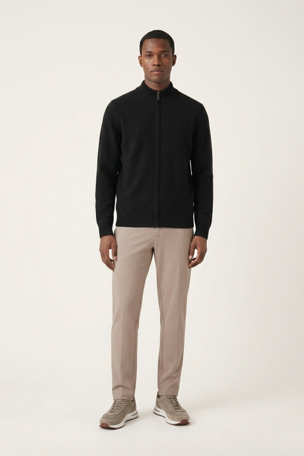 Merino Wol Zip-up Zwart