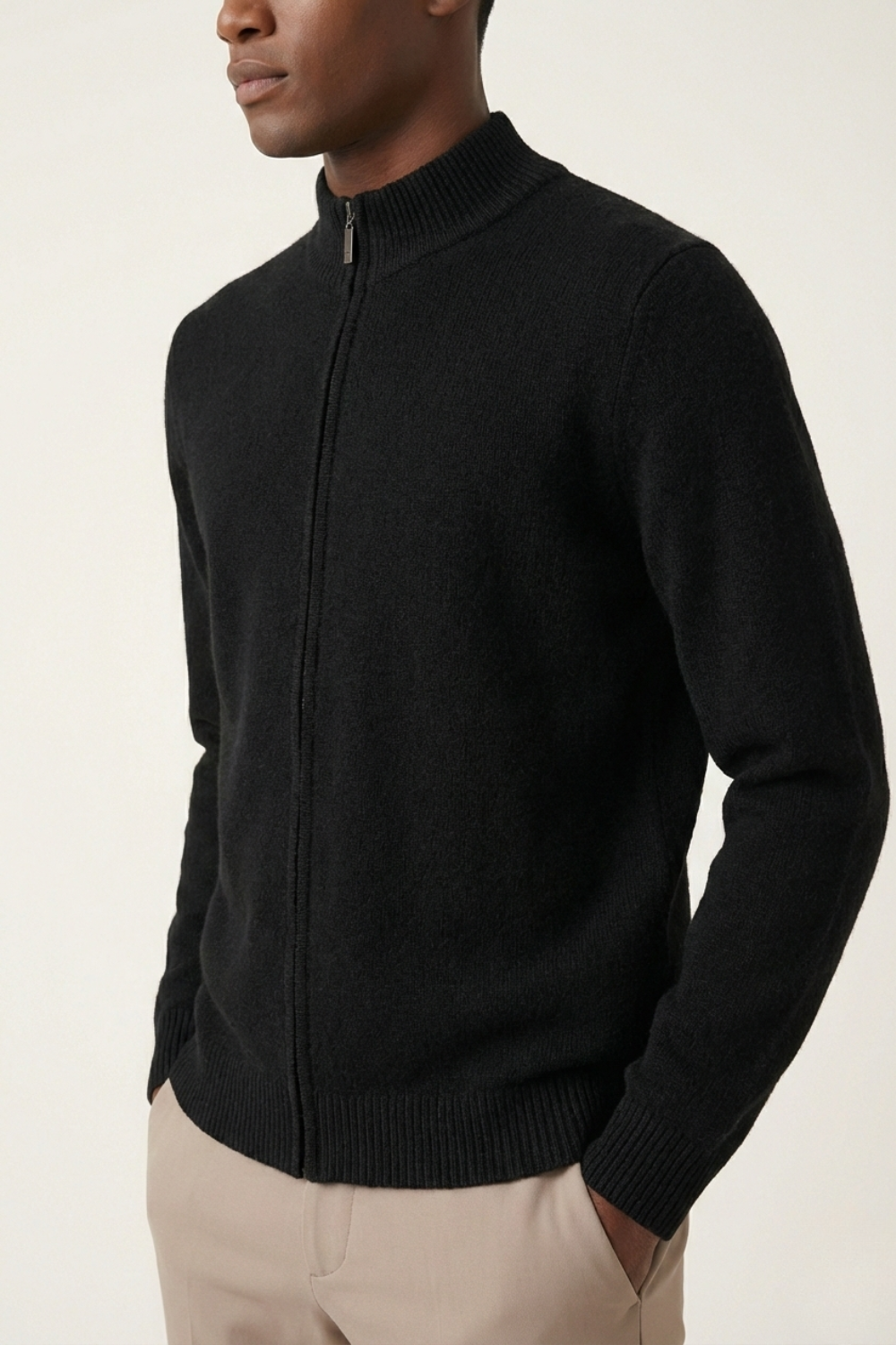 Merino Wol Zip-up Zwart