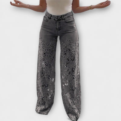 Virelle – Jeans with floral transparency and wide leg